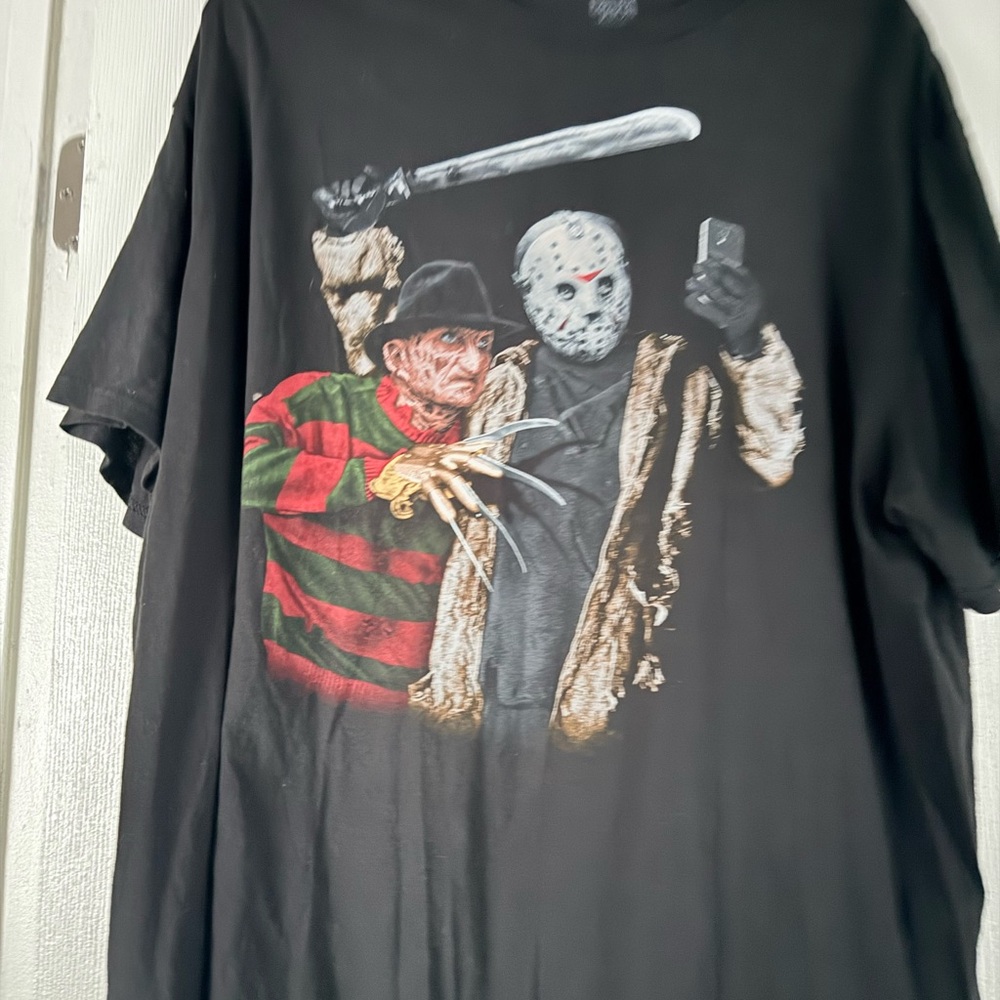 Black Graphic Tee with Horror Characters